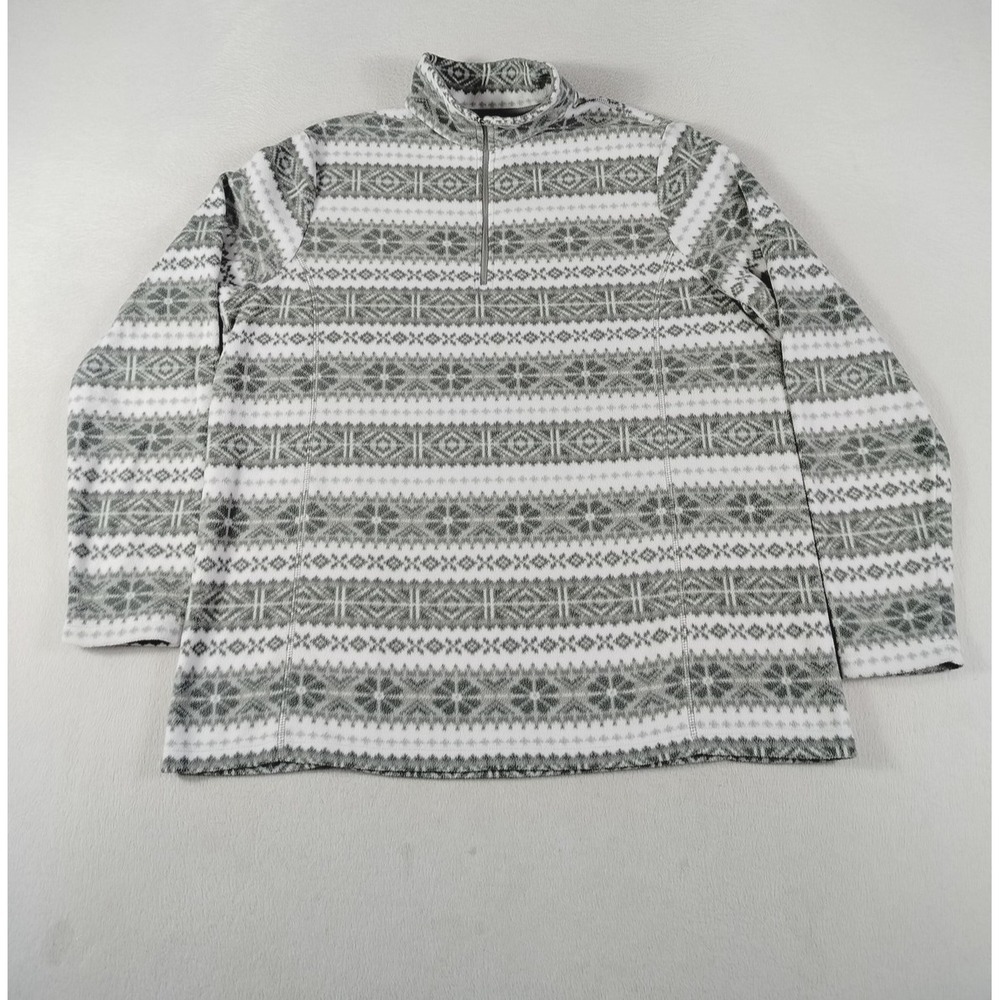 Lands' End Sweater Fleece Womens XL 18 Gray Fair Isle 1/4 Zip Ski Cabincore